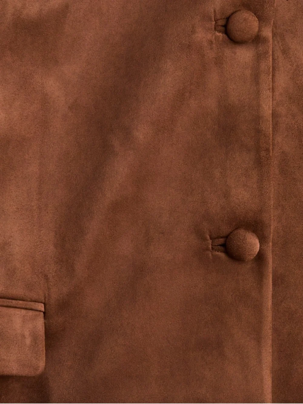 NWT H&M Classic Brown Faux Suede Collarless Jacket. Size Medium. - Picture 7 of 13